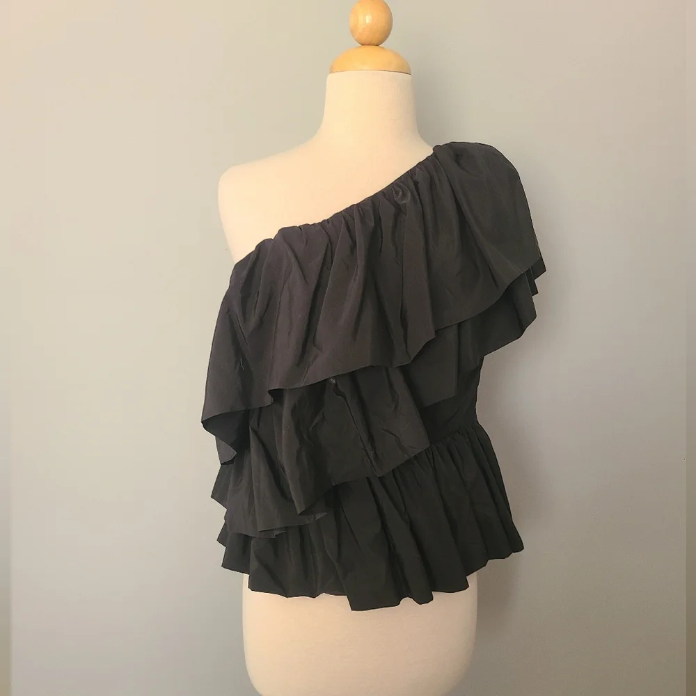 Black Ruffle One-Shoulder Top - Picture 1 of 5